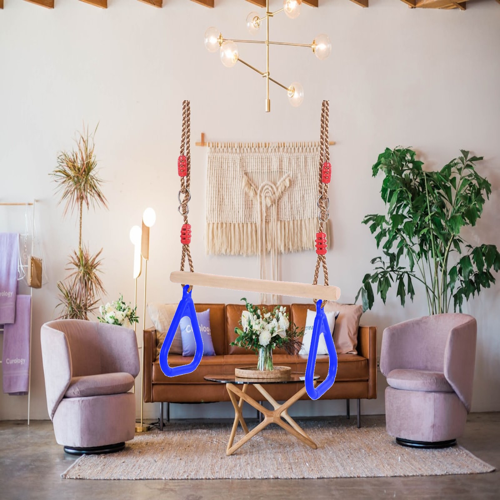 Gymnastic Rings Wooden - İç ve Dış Mekan Eğlenceli Salıncak