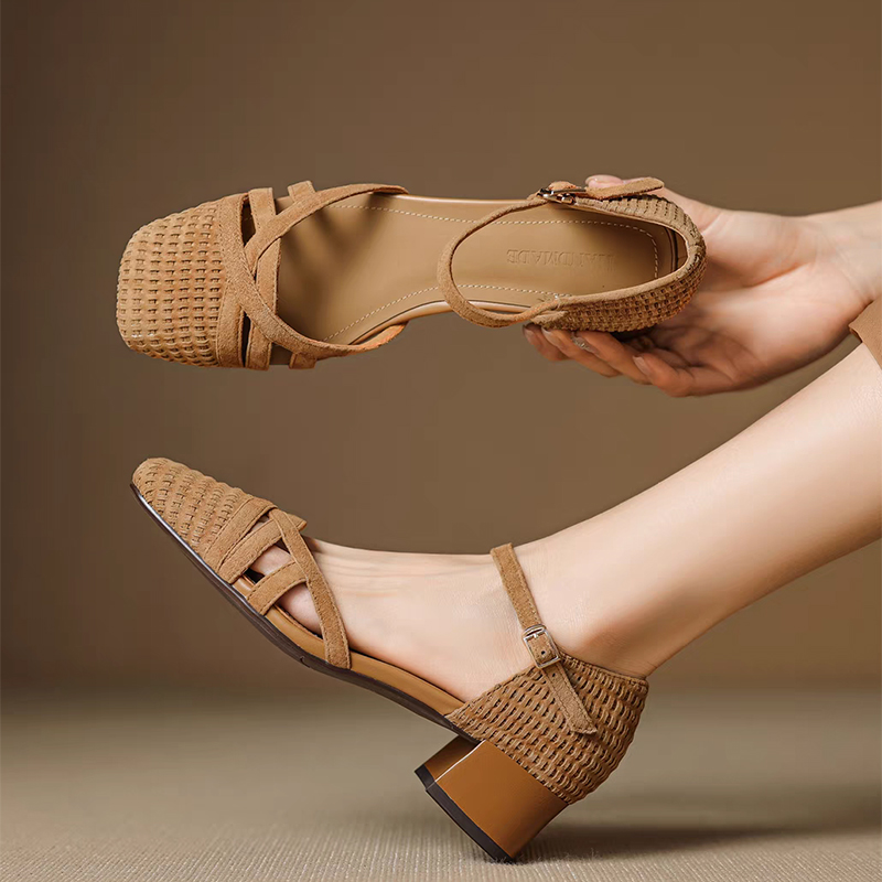 Ankle Strap Attachment - Retro Örgü Yüksek Topuk Sandalet Kadın