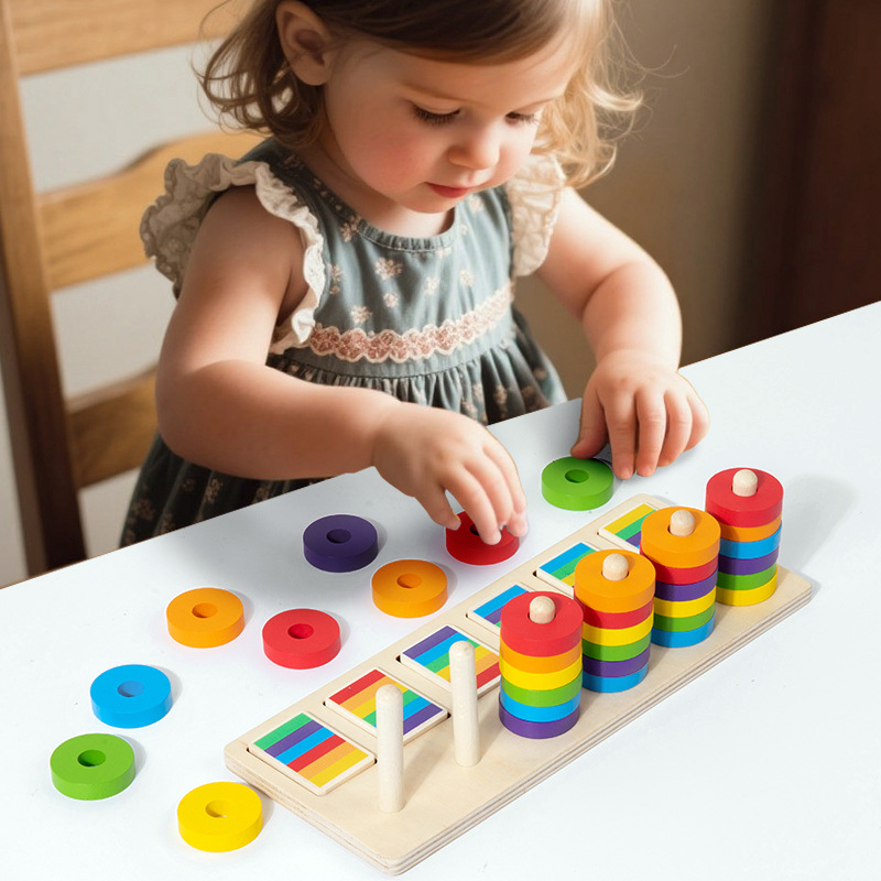 Gymnastic Rings Wooden - Montessori Hafıza Eğitimi Renk Eşleştirme Oyunu